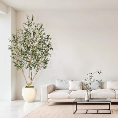 Realead Olive Trees Artificial Indoor - 8FT Tall Faux Olive Tree with 18in Exquisite Planter - Large Fake Olive Tree with Natural Trunk and Lifelike Leaves for Large Spaces & Elegant Home Office Decor - size: 8ft