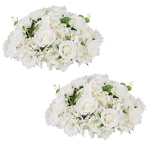 NUPTIO Flower Ball Arrangement Bouquet - 2 Pcs 15.7 inch Diameter White Fake Flowers Roses Balls for Centerpieces Tables - Artificial Rose Arrangements for Wedding Centerpiece Table Decorations - color: White, size: 15.7" Diam - 2 PCS