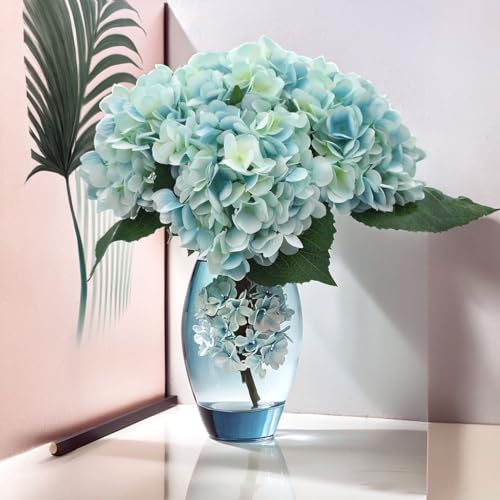 6 Pack Light Blue Faux Hydrangea Flowers, Silk Artificial Fake Hydrangea Stems for Wedding Centerpieces, Home Table Decor & Baby Shower Arrangement - color: Light Blue