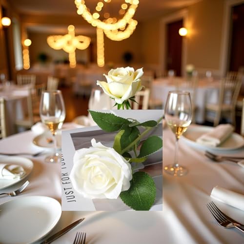 2Pcs White Artificial Silk Roses Long Single Stem Artificial Roses for Home Decor Table Centerpiece Arrangement Valentine's Day Gift (19.68in Tall)