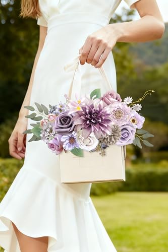 rongflower Purple Artificial Flowers Combo Box Set Silk Flowers Fake Rose for DIY Floral Arrangements Wedding Bouquets Centerpieces Baby Shower Party Home Decorations - color: Lilac