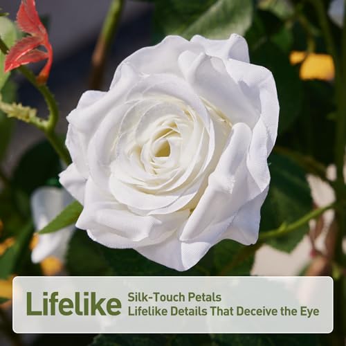 VeriNatural Fake Rose Plants,3Ft(36") White Artificial Roses,UV-Resistant Faux Silk Flowers for Indoor Outdoor,Potted Faux Trees for Home Decor, Courtyard,Patio, Front Porch Topiary Set of 2 - color: White, size: 3ft