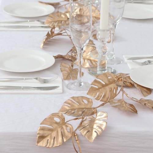 Efavormart 7ft Metallic Gold Artificial Monstera Leaf Table Garland, Extra Long Faux Tropical Jungle Hanging Vine for Modern Events and Large Display Styling - color: Type18