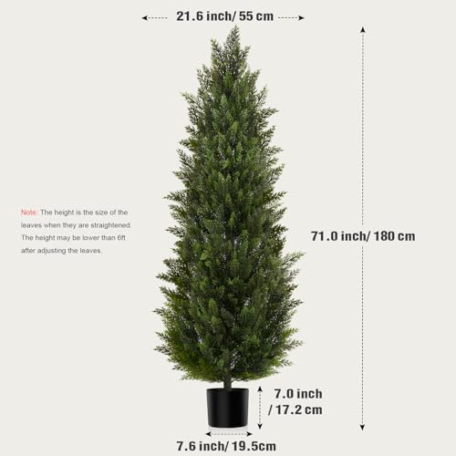 Vitalismo Artificial Topiary Cedar Trees 6FT Tall 2 Set, Outdoor Indoor Faux Pine Shrubs Plants, Realistic Fake Plants Front Porch Decor, Artificial Bushes Cypress for Home Front Door Offices - color: Cedar, size: 6ft