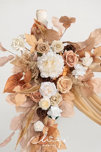Ling's moment Boho Wedding Arch Flowers Kit Pack of 4, 2pcs Hanging Artificial Floral Arrangement 2pcs Chiffon Drapes Ceremony Fake Silk Rose Arbor Rustic Farmhouse Party Decor, Fall Orange Swags - color: Or-rust & Sepia