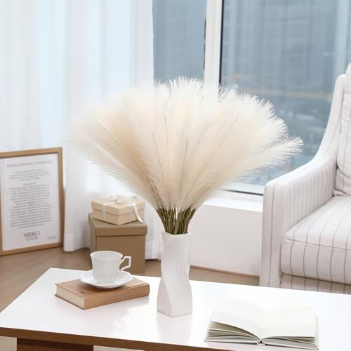 Wertuirk Faux Beige Pampas Grass - 60pcs 24 Inch Boho Home Decor, Artificial pompas Floral, Small Fake Pompous Grass for Table Centerpieces, Wedding and Baby Shower Decorations (Beige, 60 Pieces) - color: Beige, size: 60 Pieces