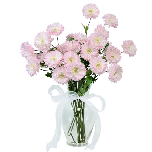 Coferset 6pcs Artificial Silk Mums Flowers Realistic Chrysanthemum Stems 22" Fake Gerbera Daisy for DIY Bouquet Centerpieces Floral Arrangements Vase Fillers Wedding Shower Decorations(Blush) - color: Blush