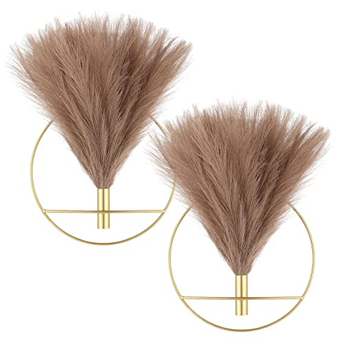 Pretty Jolly Boho Wall Decor, Large Wall-Mounted Metal Wall Decor, Hanging Artificial Pampas Display, Wall Art Living Room, Bedroom, Bathroom, Dining room, 2 Pack Gold Coffee - color: 01-pampas-coffee - Black Ring, size: L 11.8inch (Gold Ring)