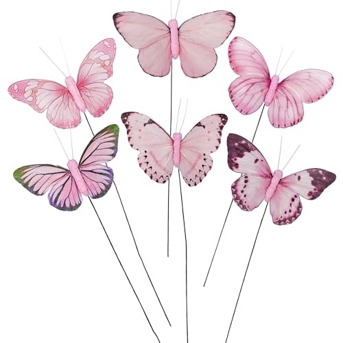 Cartanfill- Artificial Feather Simulation Butterfly Party Decoration Set, a Set of 12 Pieces with Clips, Used for Home Decoration in 12 Colors.… (C Wire) - color: C Wire