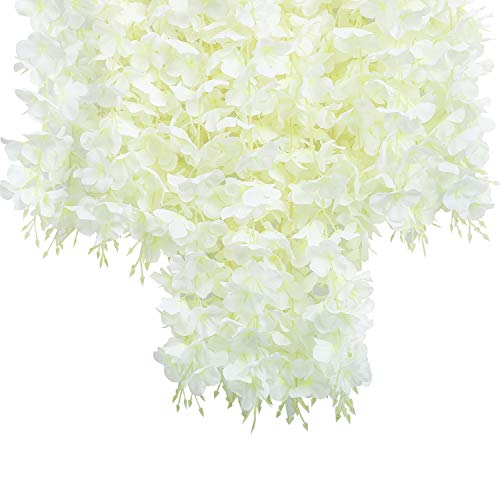 U'Artlines 24 Pack (Total 86.4 Feet) Artificial Fake Wisteria Vine Rattan Hanging Garland Silk Flowers String Home Party Wedding Decor (24, White) - color: White