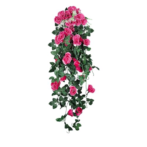 RECUTMS 2PCS Artificial Hanging Rose Flower Plants, 37 Inch Red Fake Silk Floral Ivy Garlands for Home Room Garden Front Porch Wedding Arch Labor Day Summer Break Party Indoor Outdoor Greenery Decor - color: Rose Red, size: 2 pcs