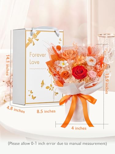 Eterfield Flowers for Delivery Prime, Mother's Day Forever Flowers Bouquet, Preserved Orange Roses Birthday Gifts for Her Women Wife Mom Grandma Anniversary Valentines Day Christmas - color: Orange