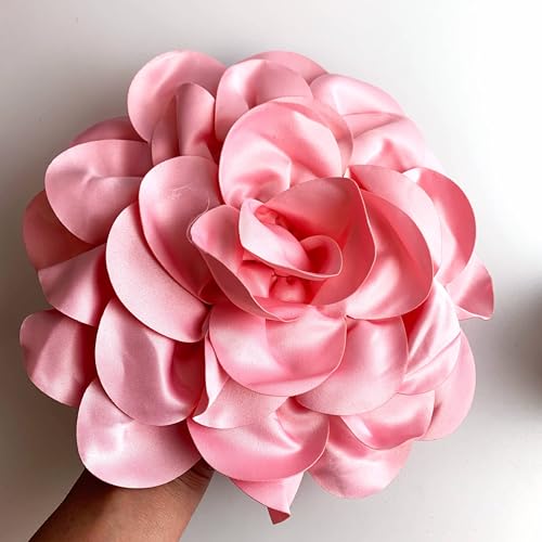 Heyiwell Large Satin Fabric flower for Brooch Pin Wedding Party Dance Dress Suit Clothes Head Hair Accessories DIY Decor 9.45"Inch - color: Light Pink