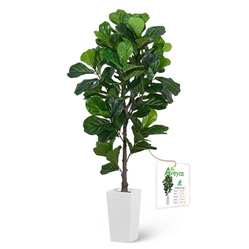 Aveyas 6ft Artificial Fiddle Leaf Fig Tree for Home Decor, 6 Feet Large Faux Plant Fake Ficus lyrata Silk Trees with Pot for Indoor Outdoor House Living Room Office (6 ft Tall Including Raised Pot) - color: Fiddle Leaf Fig Tree (6ft)