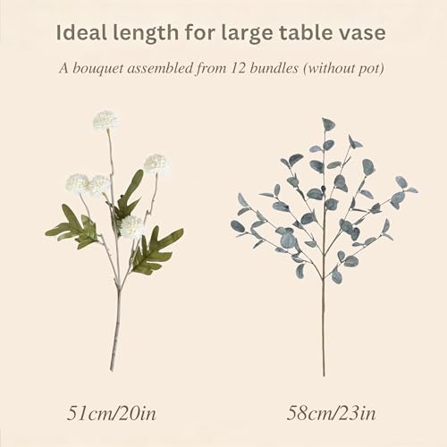 Artificial Petunia Arrangement,Weather Resistant Polyester, 12bundles Artificial Flowers Mixed Blooms, Indoor Outdoor Hanging Basket for Home Patio Garden (Milk White+Gray Blue Eucalyptus) - color: Milk White+gray Blue Eucalyptus