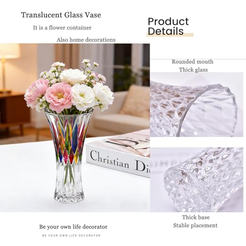 Glass Vase for Flowers Modern Vases Home Decor Unique Flower Vase for Bouquet 7.7" Centerpiece Vase Decor Room,Living Room,Library,Office,Table,Entryway,Modern Farmhouse(Crystal Clear) - color: Crystal-7
