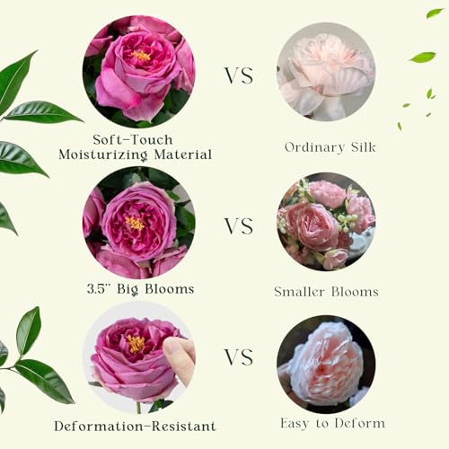 4 Pcs Real Touch Peonies Artificial Flowers, 3.5'' Big Bloom Austin Rose Peony Latex Fake Flower with Stems for Wedding Bouquet Party Valentines Arrangement Home Kitchen (Rose Red) - color: Rose Red