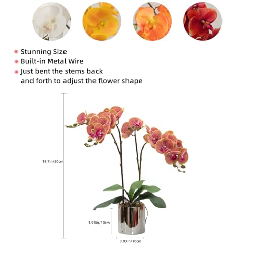 CXGS Artificial Orchid Flower Plant Real Touch Faux Orchids in Ceramic Vase Purple Dapple 19.7'' Fake Phalaenopsis Flower Arrangement Centerpiece Home Indoor Decor - color: Purple Dapple- Silver