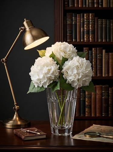 3 Pcs Real Touch White Hydrangea Artificial Flowers - 20" Large Jumbo 3D Latex Creamy White Faux Hydrangeas for Wedding Centerpieces, Bridal Bouquet, Floral Arrangement in Vase (Creamy White) - color: Creamy Withe