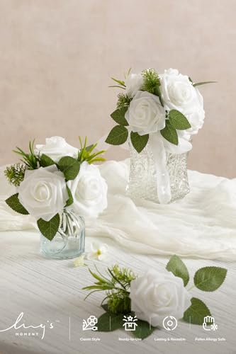 Ling's Moment Artificial Rose Flowers 25pcs Foam Roses w/Stem for DIY Wedding Bouquets Centerpieces Bridal Shower Party Home Decorations (Regular 3 inch /25pcs) - color: Wht- White, size: 25Pcs