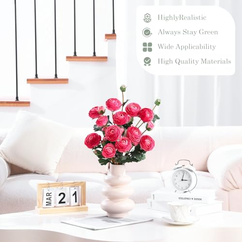 6Pcs Realistic Silk Pink Ranunculus Artificial Flowers Long Stems, 23.6" Tall Fake Flowers Faux Flowers Suit for Year-Round Home Decoration, Wedding, Bridal Bouquets, Office - color: Pink