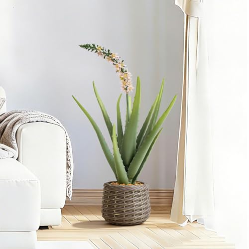 1.8ft Artificial Agave Plants, 22" Fake Aloe Vera Plant with 13 Leaves in Brown Pot, Large Faux Floor Plant for Home Office Hotel Bedroom Patio Balcony or Garden Indoor Decor - size: 22"