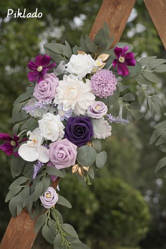 Faux Flower Swag Set of 2 for Wedding Welcome Signs Floral Swag Wedding Reception Ceremony Signs Decor (Lavender & Cream) - color: Lavender & Cream