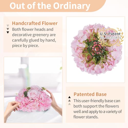 NUPTIO Flower Balls Flowers for Centerpieces: 2 Pcs 11.8 inch Diam Pink Artificial Rose Fake Flower Ball Arrangement Bouquet Wedding Centerpieces for Tables Wedding Centerpiece Decorations - color: Pink, size: 11.8" Diam - 2 PCS