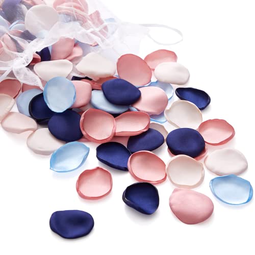 Serwalin 300pcs Silk Rose Petals Flower Petals for Weddings Pink Navy Blue Rose Petals Artificial Flower Petals for Proposal Flower Girl Basket Bridal Shower (4 Color Mixes) - color: Blue Pink, size: 300pcs