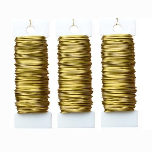 3 Rolls 22 Gauge Gold Paddle Wire Flexible Floral Wire for Flower Arrangement, Wreath, Garland - color: Gold