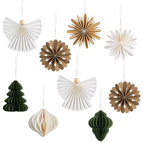 PAPER JAZZ Paper Ornaments for Christmas Tree,Angel Christmas Ornaments with Green Honeycomb Christmas Tree,Gold White Paper Snowflakes Hanging for Christmas Party,New Year,Wedding. - color: Angel