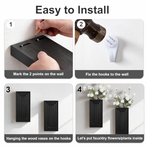 Wooden Wall Planter Vase,2 Pack Hanging Planter for Indoor Fake Plants Modern Boho Farmhouse Wall Art Decor for Home Indoor Kitchen Modern Farmhouse Bathroom Living Room Dining Room(Black) - color: Black