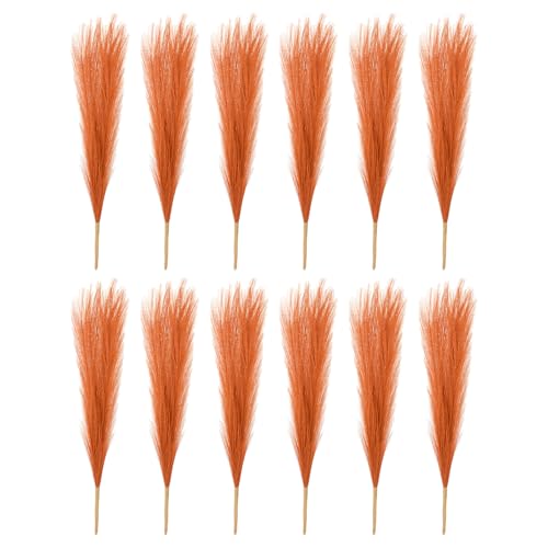 PATIKIL 17 Inch Faux Pampas Grass, 12 Pcs Boho Decor for Home Decoration Artificial Tall Fluffy Stems for Wedding Flower Party Vase Arrangement Centerpieces, Orange - color: Orange