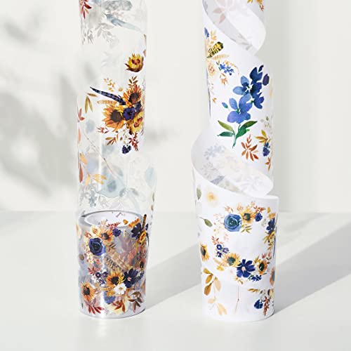 WT PET Tape, Floral Sunflower & Navy Design, Wide Decorative Craft Tape, Single Roll, Clear Transparent Tape for Bujo Planner & DIY Scrapbooking Supplies - color: WT Sunflower & Navy PET Tape
