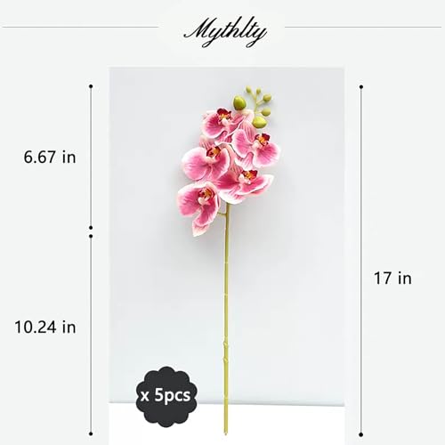 5 Fake Orchid in 17 Inches with Real Touch Flowers and Flexible Stems, Artificial Orchids That Look Real Arrange for Wedding Bouquets Home Office Indoor Decorations (Pinkish Purple) - color: Pinkish Purple