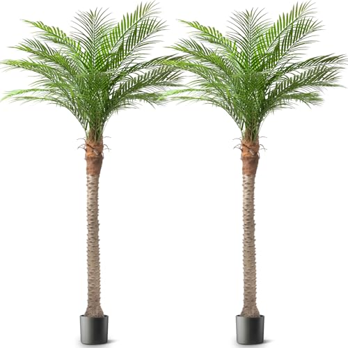 Artificial Phoenix Palm Tree 8ft Tall Outdoor Indoor Decor Fake Plants with 18 Adjustable Leaves, Large Faux Sago Palm Tree for Home Office Living Room Yard Outside Patio Poolside (2, 8ft) - size: 8ft