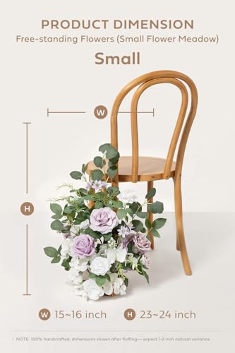 Ling's moment 17.5" Tall Free Standing Artificial Flowers Arrangements 2 pcs Wedding Aisle Runner Chair Decorations Lilac & White Centerpieces for Ceremony Reception Rose Floral Floor Party Outdoor - color: Pr-lilac & White