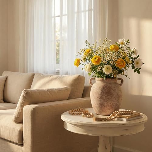 Ceramic Flower Vase Home Decor - 7.28Inch Farmhouse Rustic Vase,Double Handle Pottery Terracotta Vases for Living Room Dining Bedroom Table Decor Festive Decor Housewarming Gift - size: 7.28In