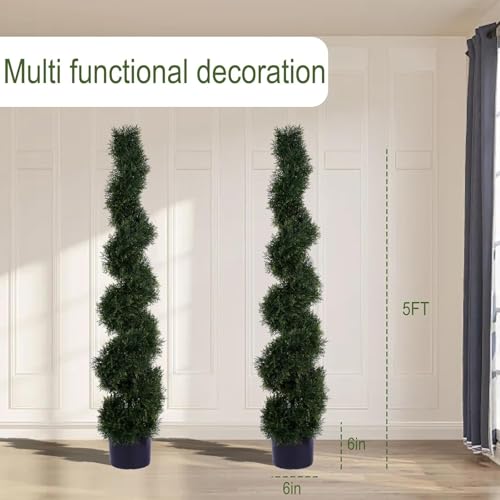 Two 5 Foot 4 Inch Artificial Cypress Spiral Trees Potted Indoor or Outdoor