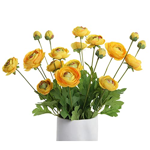 Artificial Silk Flowers Persian Buttercup Heavy Color Ranunculus Flower 5 Pcs,Suitable for core Decoration,Wedding Floral Creation,Flower Arrangement DIY Project,Interior Decor（Yellow） - color: Yellow