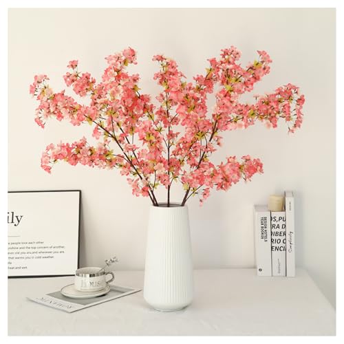 3Pcs Artificial Cherry Blossom Branches - Pink Silk Faux Peach Flowers Stems Fake Plants for Vase Home Wedding Centerpieces Spring Garden Decoration (Light Pink) - color: Light Pink