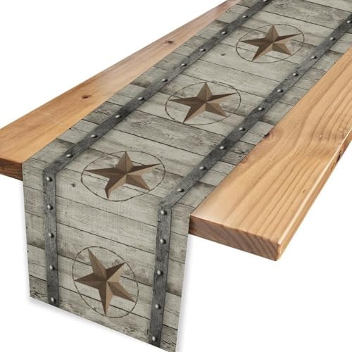 Western Texas Table Runner, Rustic Farmhouse Golden Star Wooden Barn Plank Cowboy Country Coffee Table Center Decor for Family Kitchen Outdoor Farmhouse Holiday Party Table Decorations, 13"x36" - color: Texas-2, size: 13“ X 36"