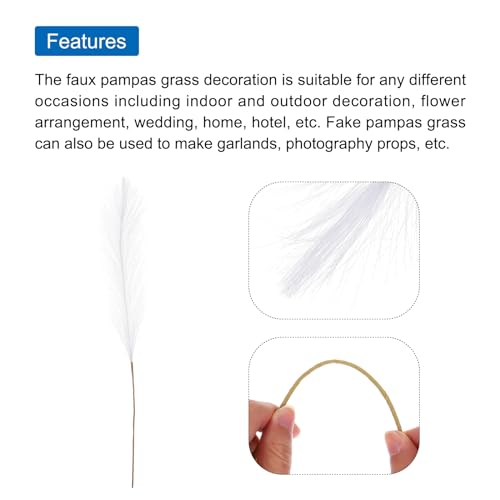 MECCANIXITY 10Pcs Faux Pampas Grass,21"/55cm Fluffy Fake Pampas Grass Decor Tall Artificial Pampas Grass for Living Room Party Wall Vase Wedding Decoration,White - color: White