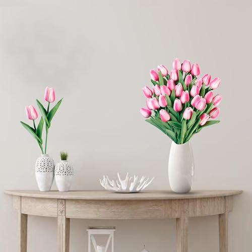Sggvecsy 15 Pcs Fake Tulips Artificial Flowers Real Touch PU Faux Flowers Tulip Stems for Wedding Spring Bouquet Floral Arrangement Home Party Office Decorations for Mother's Day (Rose Pink) - color: Rose Pink, size: 15 Pcs