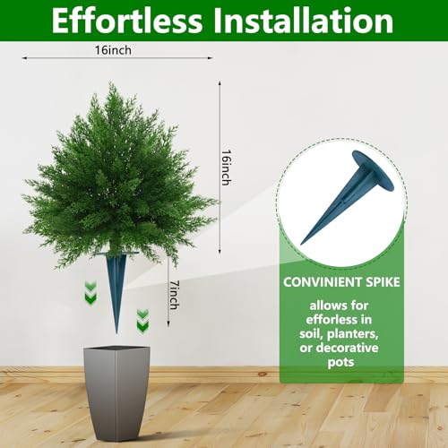 Yangrass 1PCS Artificial Cypress Topiary Ball Trees with Spike, 23" Fake Bushes Faux Evergreen for Outdoor Planters, Artificial Cedar Shrubs UV Resistant for Outdoor Indoor Front Porch Garden - color: Cedar