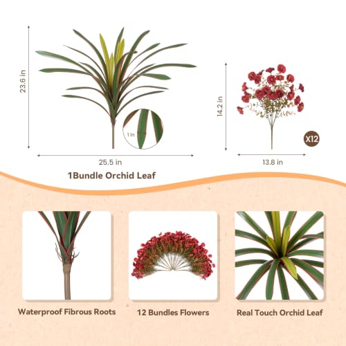 Artificial Flowers for Fall Outdoors Fake Plants Outside, 12 Bundles Silk Morning Glory with Eucalyptus UV Resistant Realistic Faux Flowers for Porch Planter Garden Patio Decor (Reddish Brown) - color: Reddish Brown
