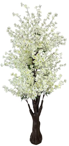 Cherry Blossom Tree 6.5Ft,Faux Peach Blossom Tree White Artificial Cherry Blossom Tree for Wedding Office Home Living Room House Outdoor Indoor Decor White - color: White 6.5ft
