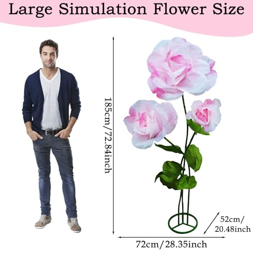 Giant Artificial Flower 3PCS 3D Realistic Waterproof Fake Flowers Durable Easy Maintenance Perfect for Home Garden Weddings Events Christmas Graduation Party Decorations (3PCS-Roses-Pink) - color: 3pcs-roses-pink
