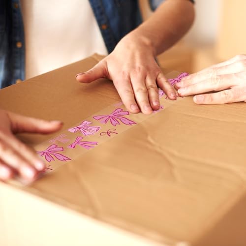 Whaline 100 Yard Cute Pink Bow Packing Tape Sticky Clear Gift Wrapping Tape for Valentine' s Day DIY Crafts Small Business Sealing Boxes Mail Boxes Supplies - style: Pink Coquette Bow