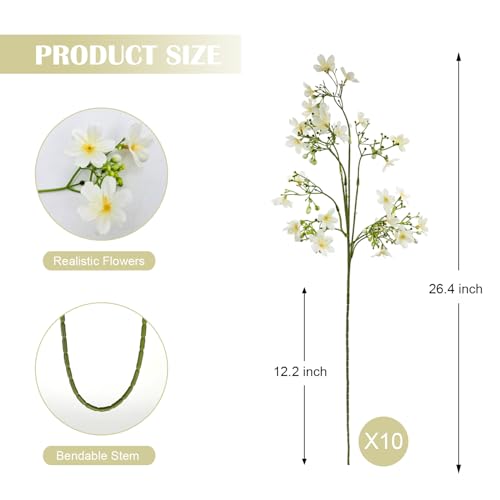 10 PCS Silk Flowers with Long Stems Artificial Flower for Tall Vase Outdoors Fake Babys Breath Bouquet Faux Floral Wedding Party Decoration Home Indoor Table Centerpiece Decor (White) - color: White